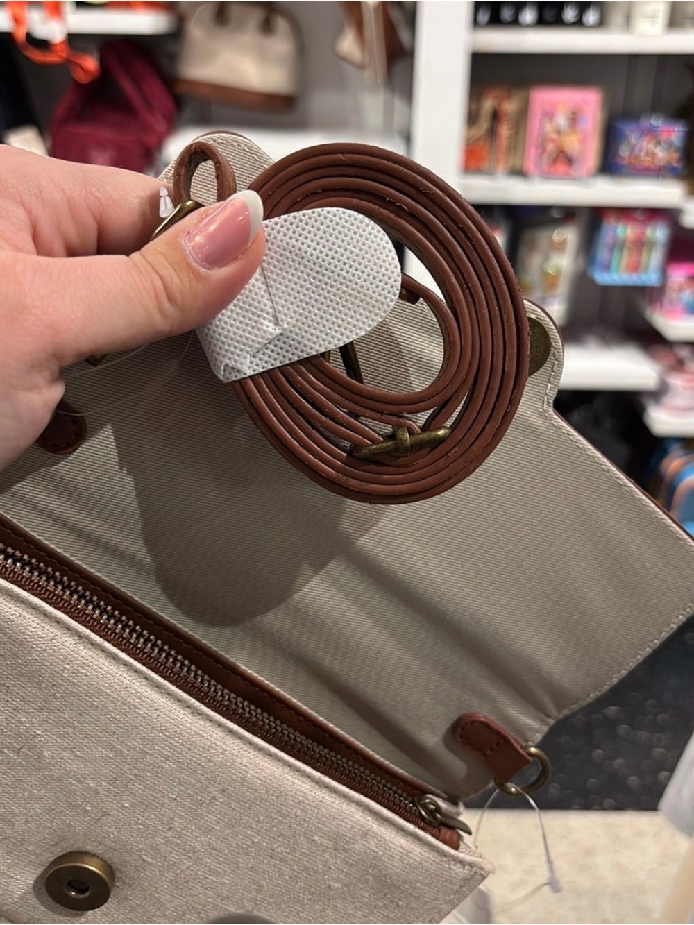 Brown Tan Canvas Mickey Mouse Crossbody Bag or Wallet Embroidered - Picture 3 of 3